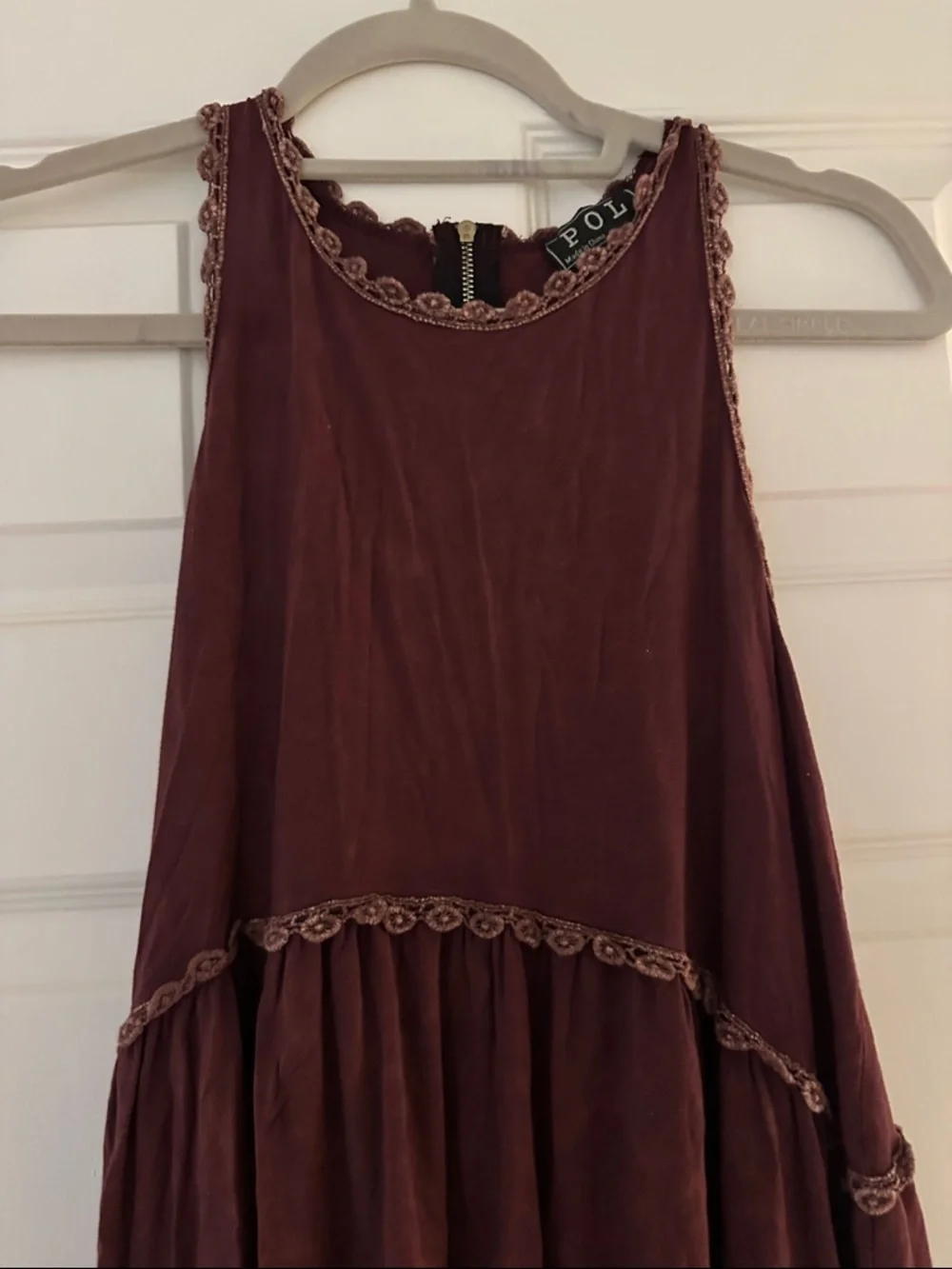 POL Burgundy Sleeveless Dress with Scalloped Trim - Picture 3 of 4